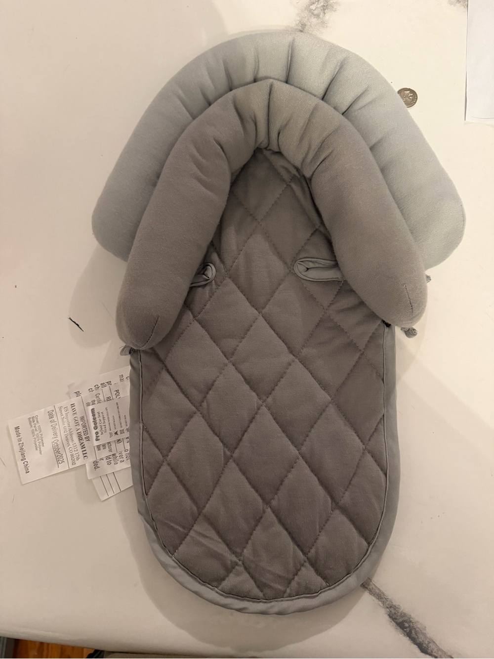 Plush Quilted Gray Baby Head and Body Support Pillow